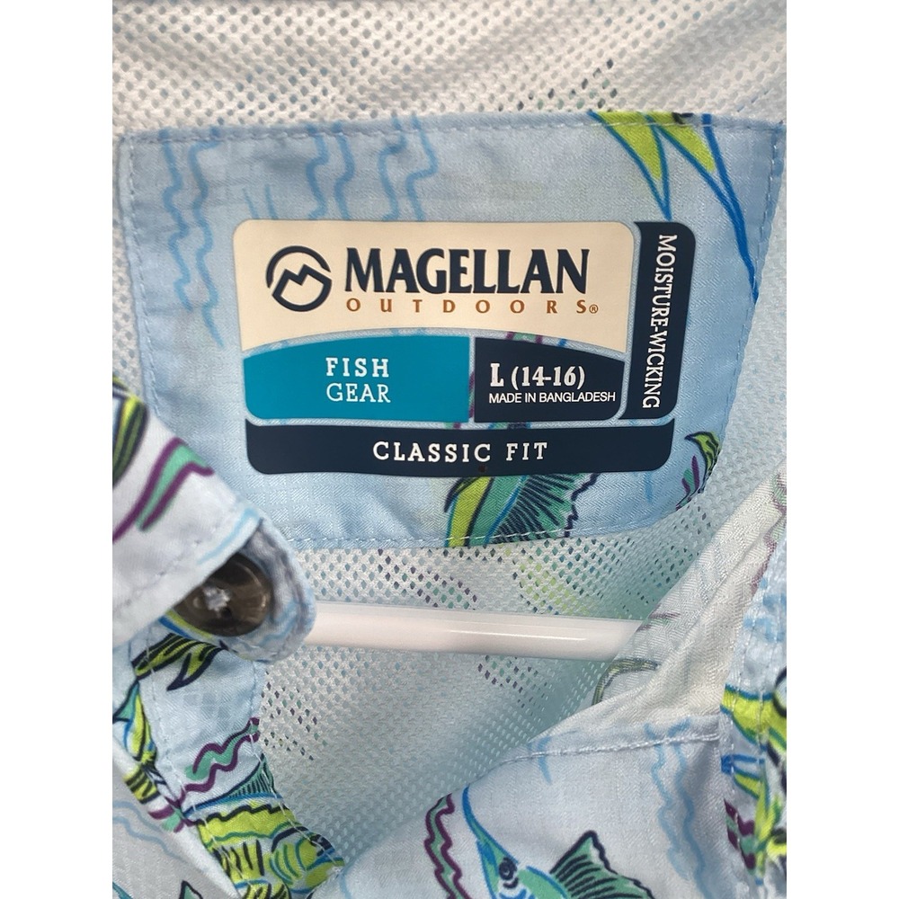 Boys Magellan Outdoors short sleeved Fish Gear‎ vented wicking hidden button - Picture 5 of 10